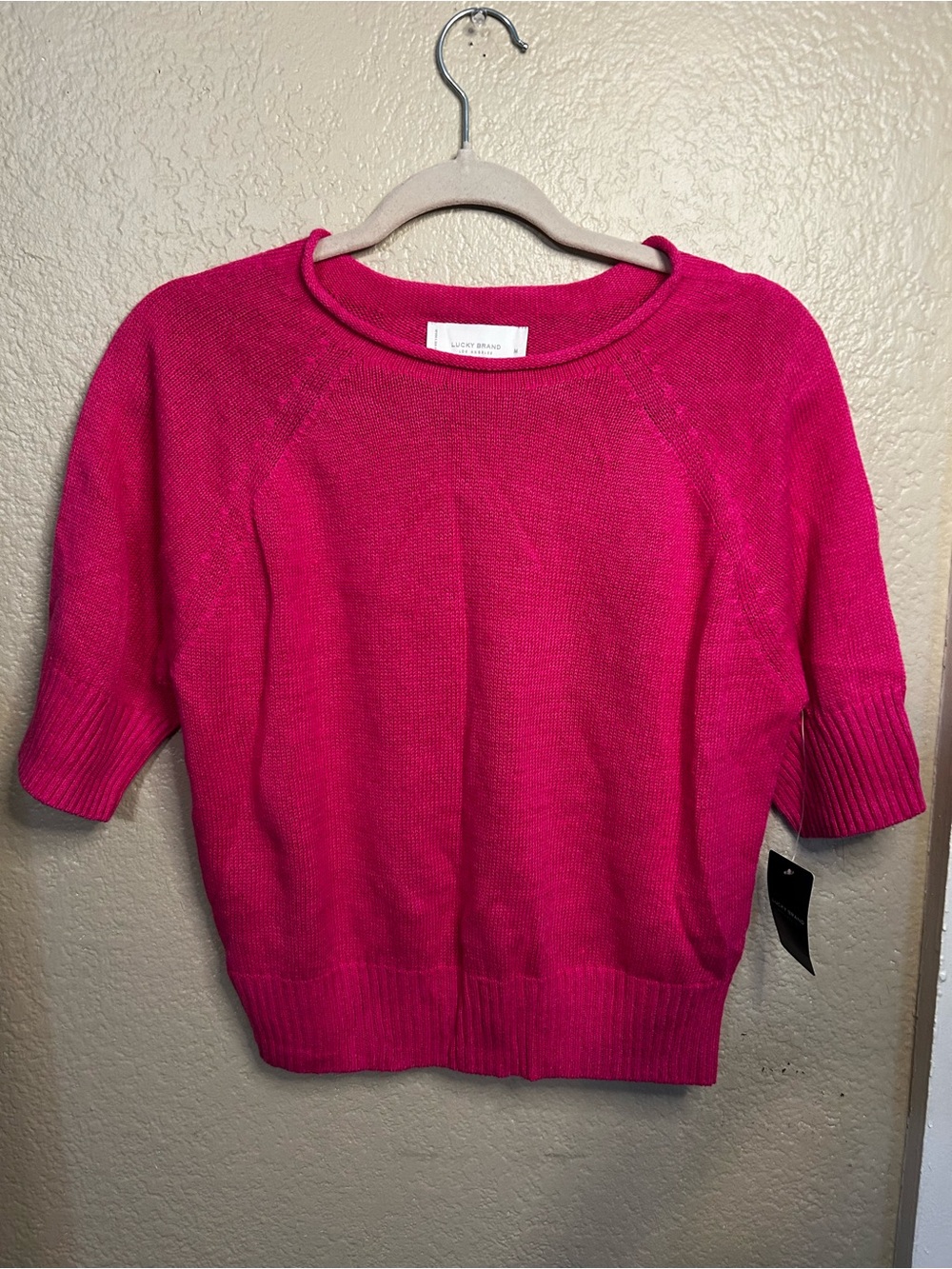 Lucky Brand Bright Fuchsia Short-Sleeve Crewneck Sweater